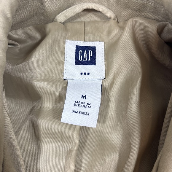 Vintage GAP Trench Coat Womens Sz M Beige Business Preppy Button - Picture 2 of 8